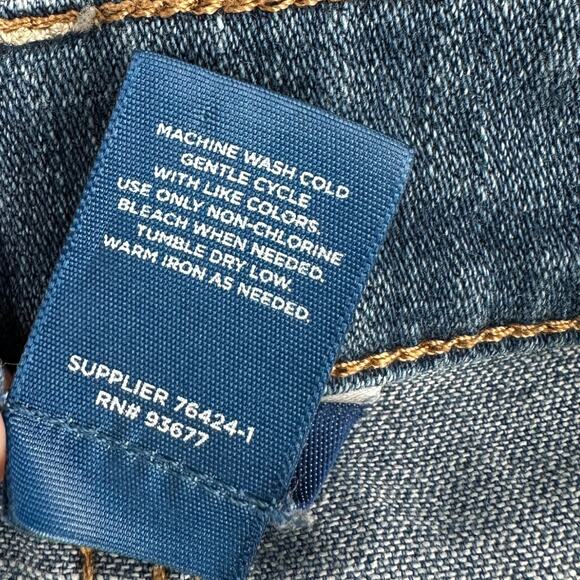 ARIZONA JEAN CO Blue Patchwork Frayed Hem Mini Five Pocket Denim Skirt Size 9 - Picture 4 of 6